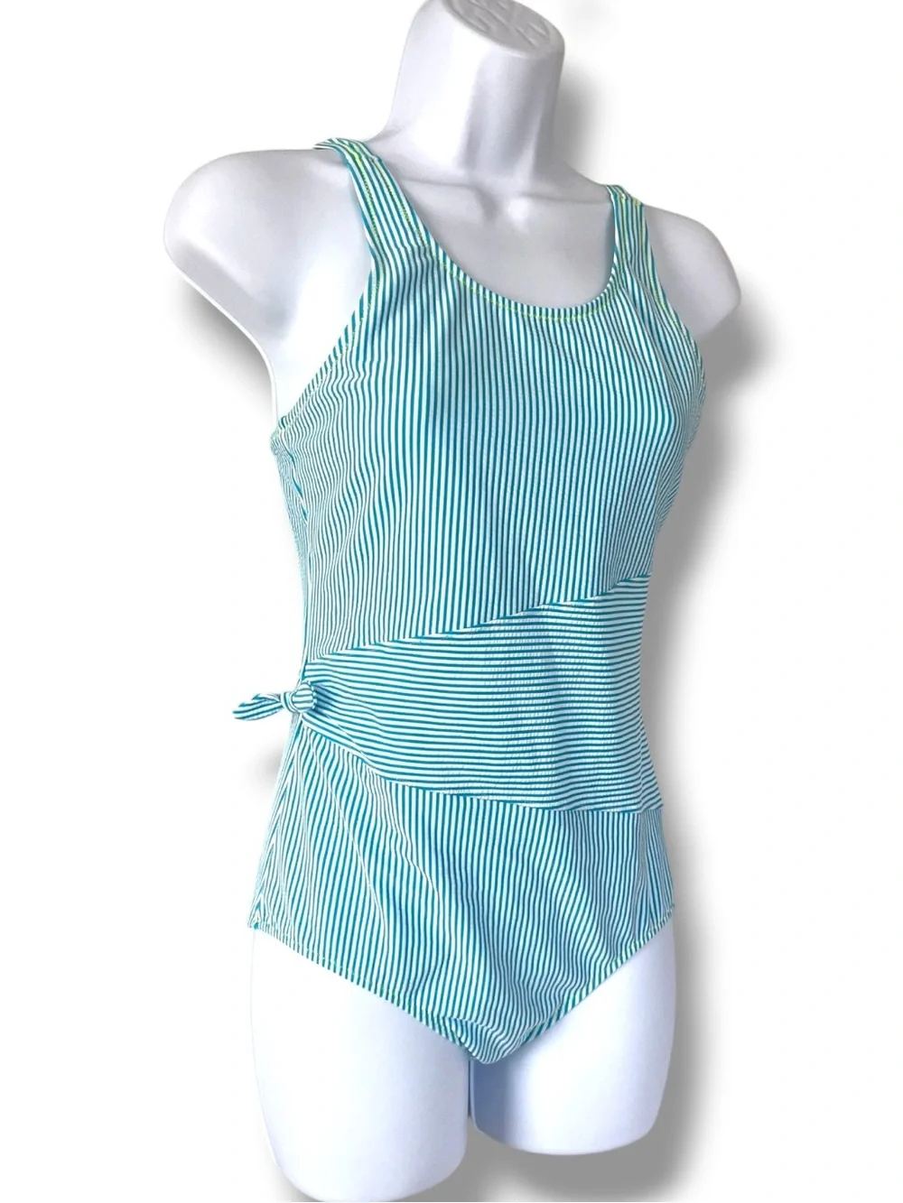 Coastal One Piece Swimsuit Lands End Striped Blue White Nautical Swimwear
